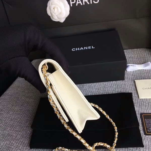 Chanel WOC Flap Shoulder Bag Offwhite Calfskin Leather A33814 Gold