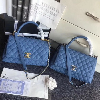 Chanel Classic Top Handle Bag Original Cannage Pattern A96901 Blue