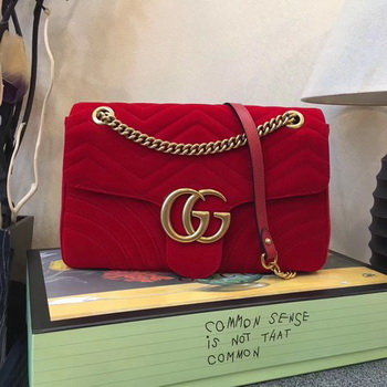 Gucci GG Marmont Medium Velvet Shoulder Bag 443496 Red