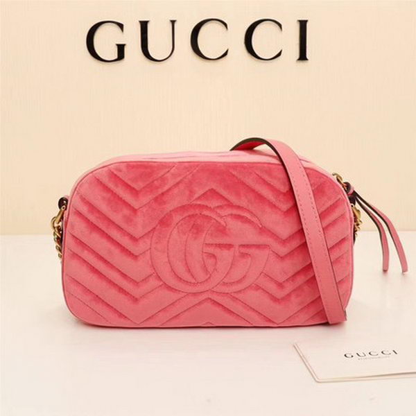 Gucci GG Marmont Matelasse Velvet Shoulder Bag 447632 Pink