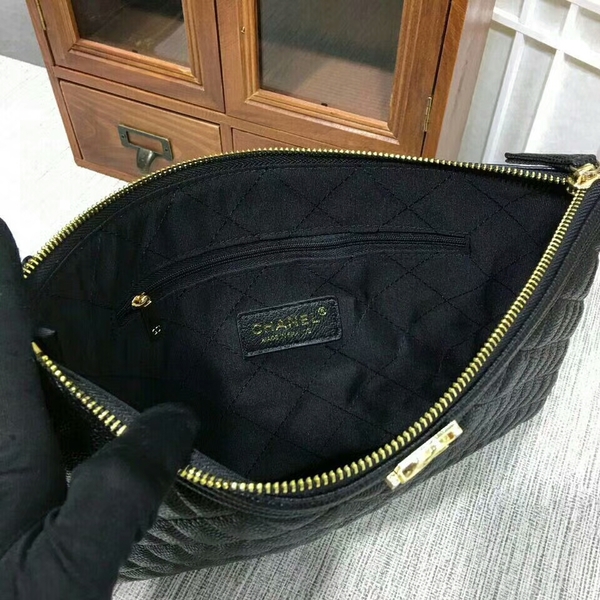 Chanel Clutch Bag Black Caviar Leather 7010 Gold