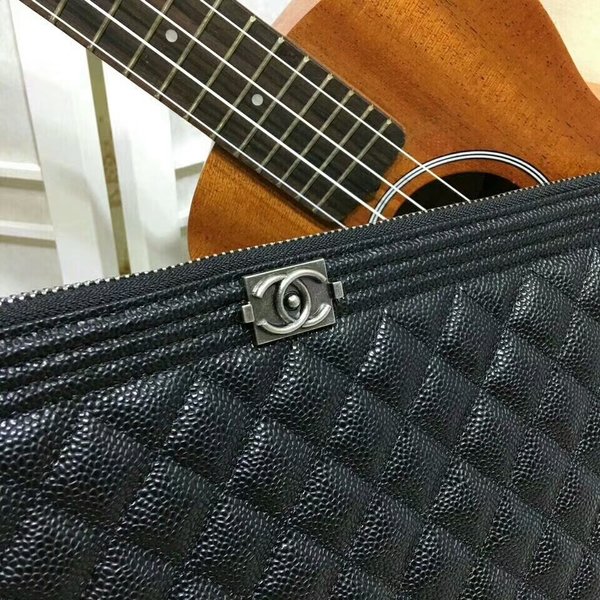 Chanel Clutch Bag Black Caviar Leather 7010 Silver