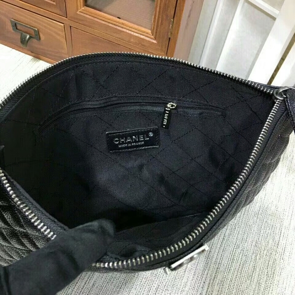 Chanel Clutch Bag Black Caviar Leather 7010 Silver