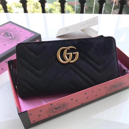 Gucci GG Marmont Velvet Zip Around Wallet 443123 Black