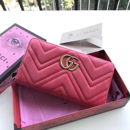 Gucci GG Marmont Velvet Zip Around Wallet 443123 Pink