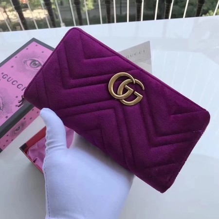 Gucci GG Marmont Velvet Zip Around Wallet 443123 Purple