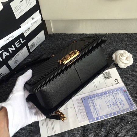 Boy Chanel Flap Bag Original Chevron Leather A67086 Black