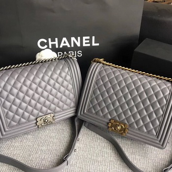 Boy Chanel Flap Bags Original Sheepskin Leather A67088 Grey