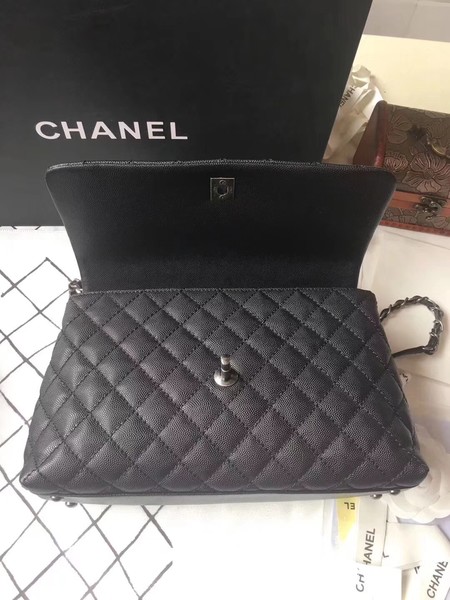 Chanel Classic Black Top Handle Bag Black Original Leather A92292 Silver