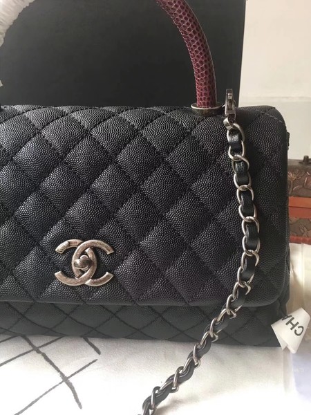 Chanel Classic Red Top Handle Bag Black Original Leather A92292 Silver