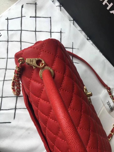 Chanel Classic Red Top Handle Bag Red Original Leather A92292 Gold