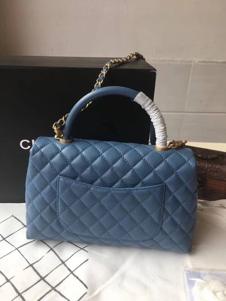 Chanel Classic Top Handle Bag Blue Original Leather A92292 Gold