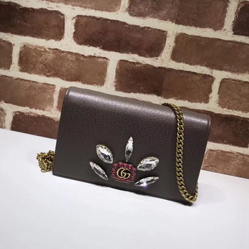 Gucci Leather mini Chain Bag with Double G and Crystals 