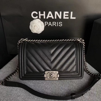 Boy Chanel Flap Bag Original Chevron Leather A67086V Black