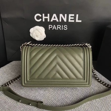Boy Chanel Flap Bag Original Chevron Leather A67086V Green