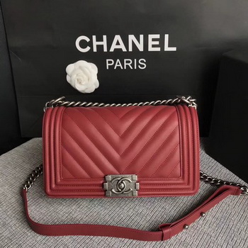 Boy Chanel Flap Bag Original Chevron Leather A67086V Red