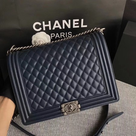 Boy Chanel Flap Shoulder Bag Blue Original Cannage Pattern A67087 Silver