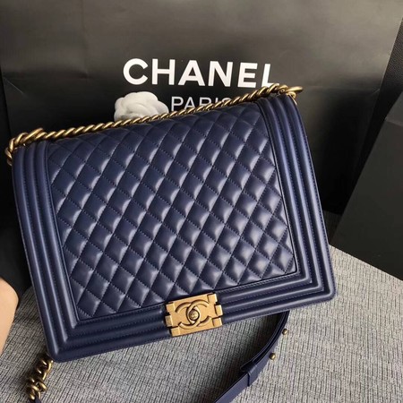Boy Chanel Flap Shoulder Bag Blue Original Sheepskin Leather A67087 Gold