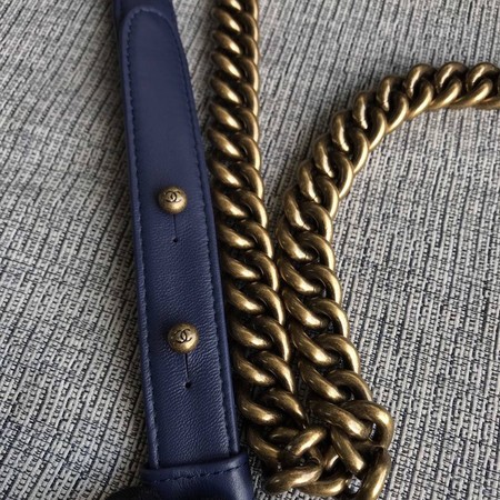 Boy Chanel Flap Shoulder Bag Blue Original Sheepskin Leather A67087 Gold