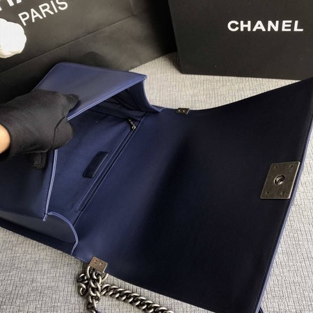 Boy Chanel Flap Shoulder Bag Blue Original Sheepskin Leather A67087 Silver