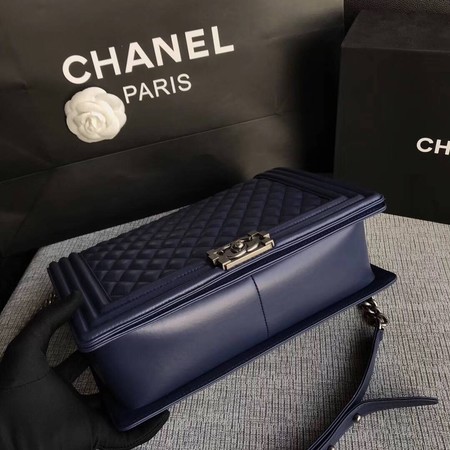Boy Chanel Flap Shoulder Bag Blue Original Sheepskin Leather A67087 Silver