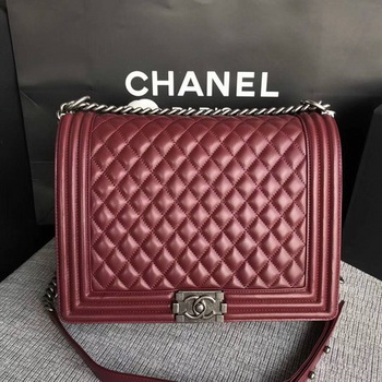 Boy Chanel Flap Shoulder Bag Wine Original Sheepskin Leather A67087 Silver