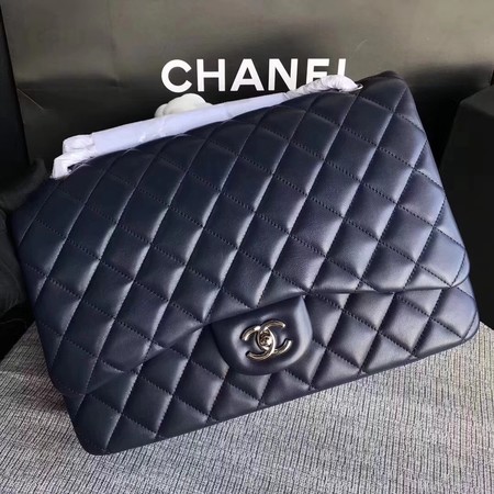 Chanel Maxi Quilted Classic Flap Bag Blue Sheepskin Leather A58601 Silver