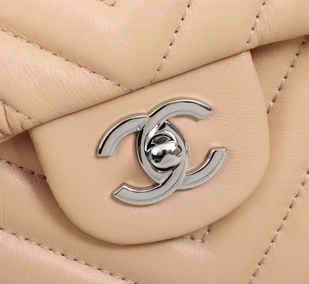 Chanel Maxi Classic Flap Bag Apricot Chevron Sheepskin Leather A58601 Silver