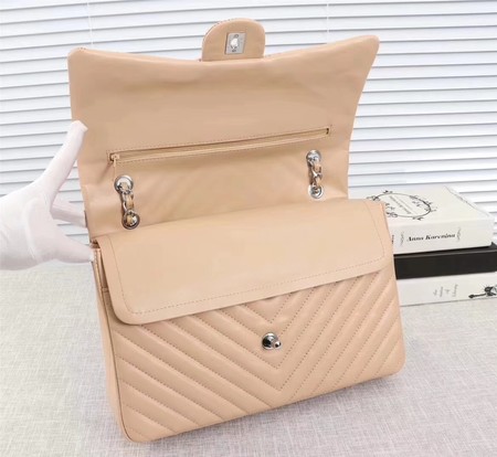 Chanel Maxi Classic Flap Bag Apricot Chevron Sheepskin Leather A58601 Silver