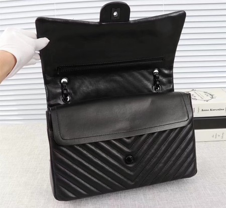 Chanel Maxi Classic Flap Bag Chevron Sheepskin Leather A58601 Black