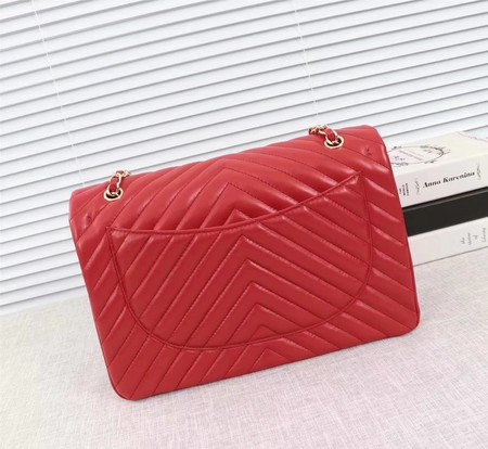 Chanel Maxi Classic Flap Bag Red Chevron Sheepskin Leather A58601 Gold