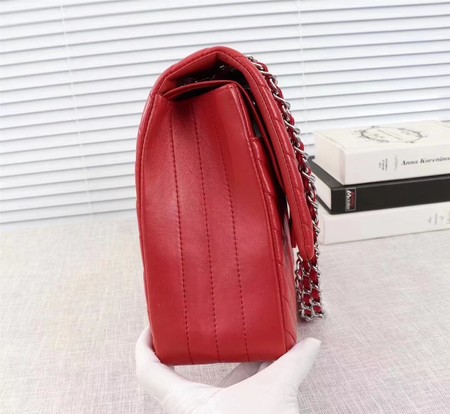 Chanel Maxi Classic Flap Bag Red Chevron Sheepskin Leather A58601 Silver