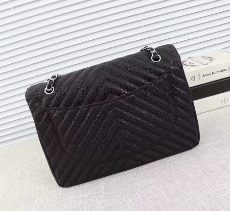 Chanel Maxi Quilted Classic Flap Bag Black Chevron Cannage Pattern A58601 Silver