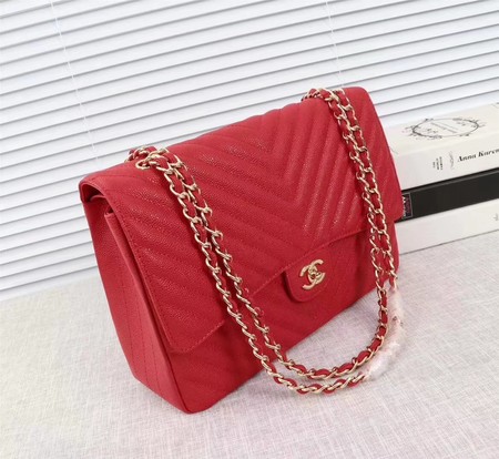 Chanel Maxi Quilted Classic Flap Bag Red Chevron Cannage Pattern A58601 Gold