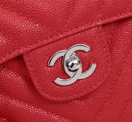 Chanel Maxi Quilted Classic Flap Bag Red Chevron Cannage Pattern A58601 Silver