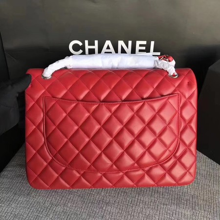 Chanel Maxi Quilted Classic Flap Bag Red Sheepskin Leather A58601 Silver