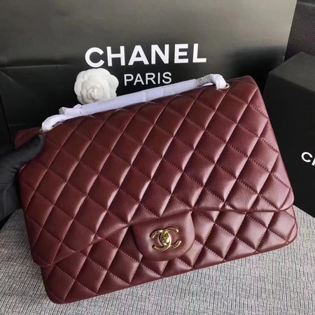 Chanel Maxi Quilted Classic Flap Bag Wine Sheepskin Leather A58601 Gold