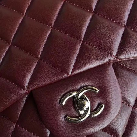 Chanel Maxi Quilted Classic Flap Bag Wine Sheepskin Leather A58601 Silver