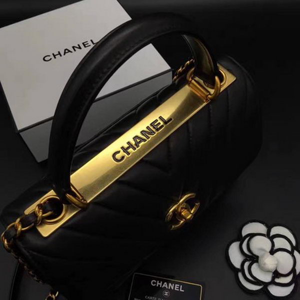 Chanel Classic Top Handle Bag Chevron Sheepskin Leather CHA2371 Black