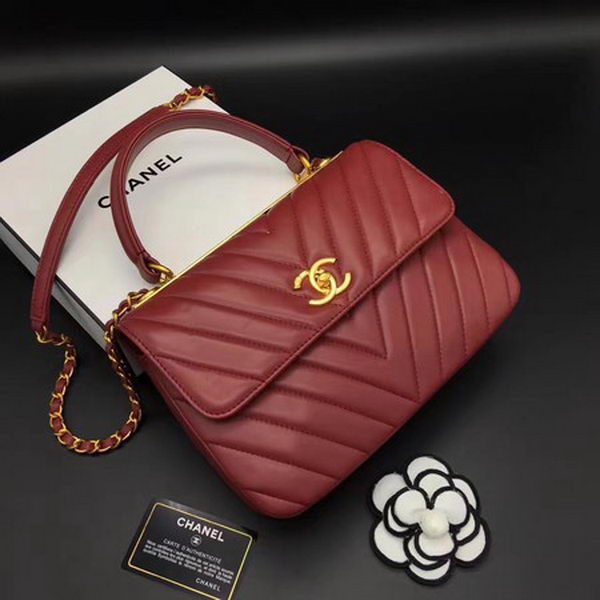 Chanel Classic Top Handle Bag Chevron Sheepskin Leather CHA2371 Red