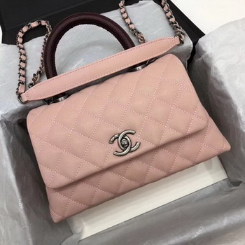 Chanel Classic Top Handle Bag Pink Cannage Pattern A92290 Red