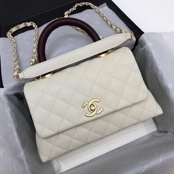Chanel Classic Top Handle Bag White Cannage Pattern A92290 Wine