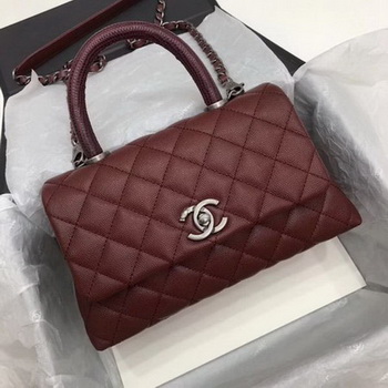 Chanel Classic Top Handle Bag Wine Cannage Pattern A92290 Silver