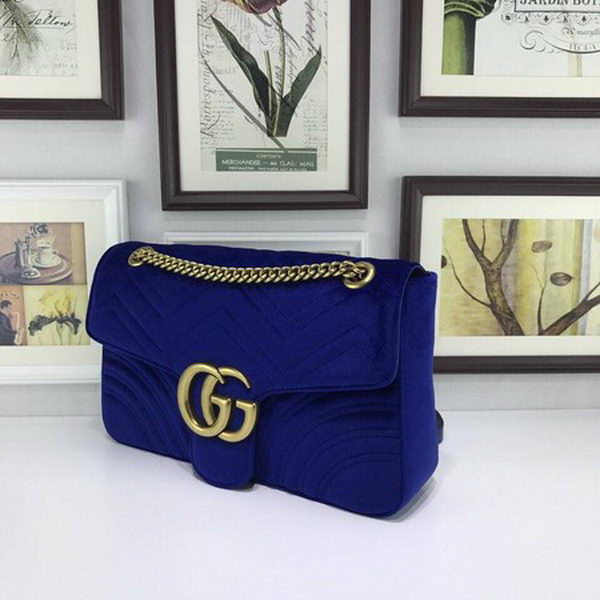 Gucci GG Marmont Embroidered Velvet Bag 443496 Blue
