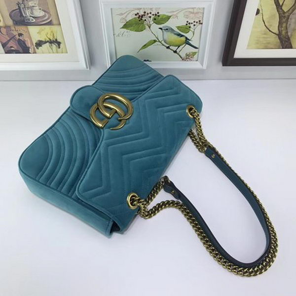 Gucci GG Marmont Embroidered Velvet Bag 443496 SkyBlue