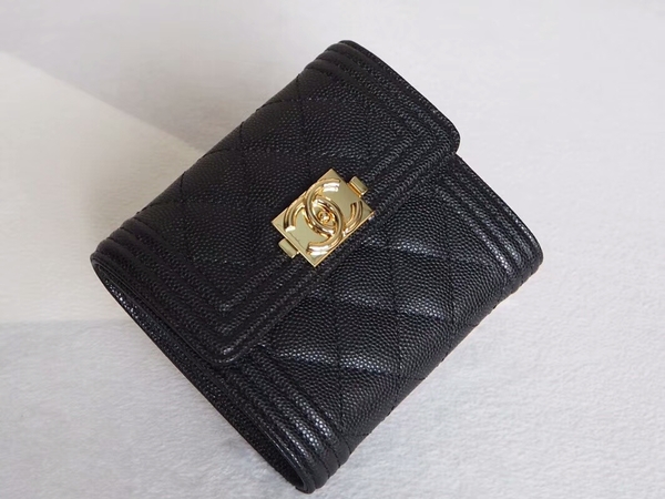 Chanel Tri-Fold Wallet Calfskin Leather A48980 Black