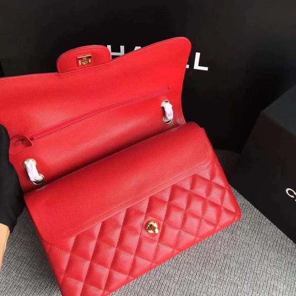 Chanel Flap Shoulder Bags Red Original Calfskin Leather CF1113 Gold Chanel Flap Shoulder Bags Red Original Calfskin Leather CF1113 Gold