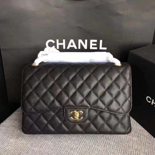 Chanel Flap Shoulder Bags Black Original Calfskin Leather CF1113 Gold
