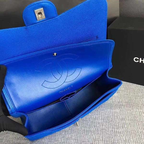 Chanel Flap Shoulder Bags Blue Original Calfskin Leather CF1113 Silver