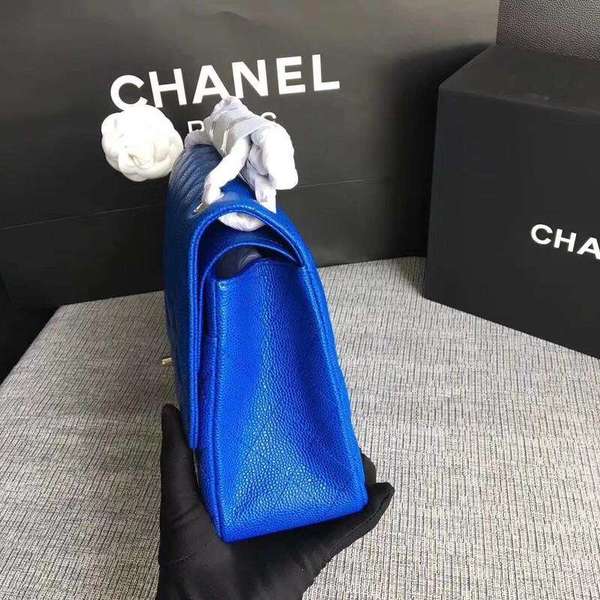 Chanel Flap Shoulder Bags Blue Original Calfskin Leather CF1113 Silver